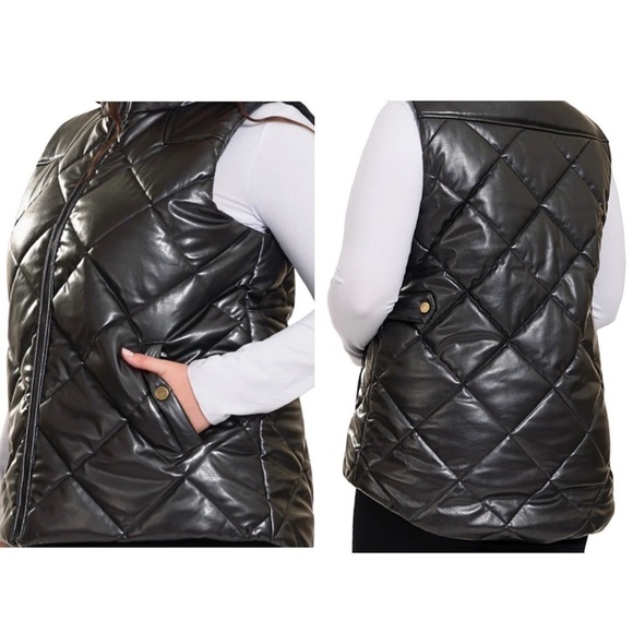 Zenana Outfitters Jackets & Blazers - Zenana Faux Black Vegan Leather puffer puffy vest with Zipper Pocket 2X